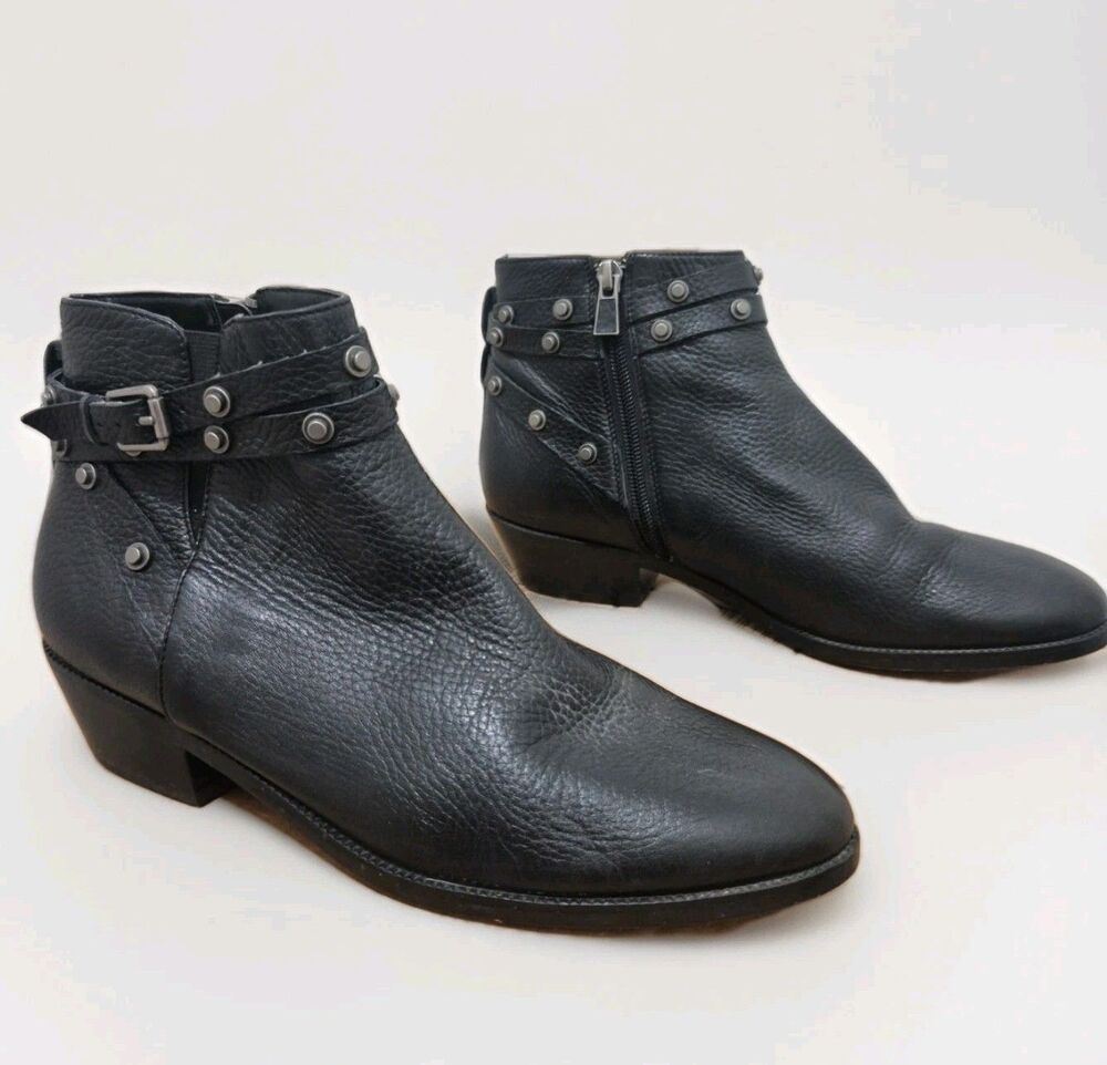 Halogen Lidia Black Genuine Leather Studded Moto Ankle Booties Women's 8.5M